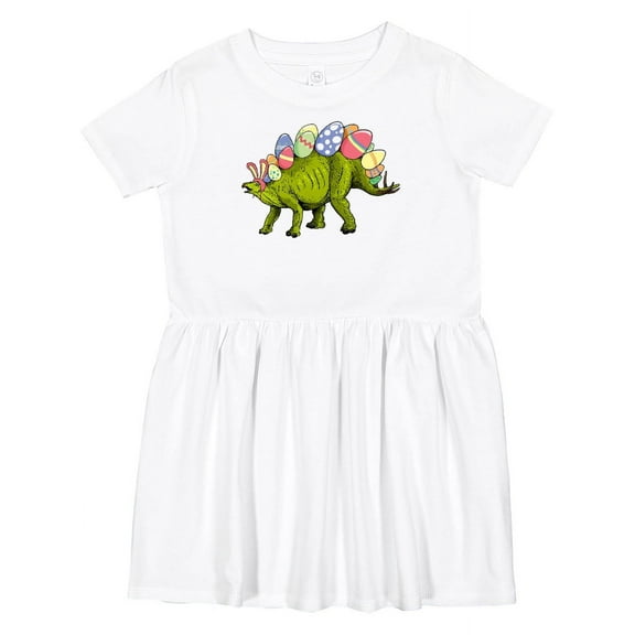 Inktastic Easter Bunny Stegosaurus with Eggs and Pink Ears Girls Toddler Dress