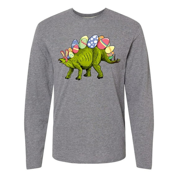 Inktastic Easter Bunny Stegosaurus with Eggs and Pink Ears Long Sleeve T-Shirt
