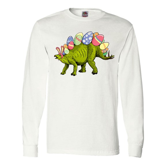 Inktastic Easter Bunny Stegosaurus with Eggs and Pink Ears Long Sleeve T-Shirt
