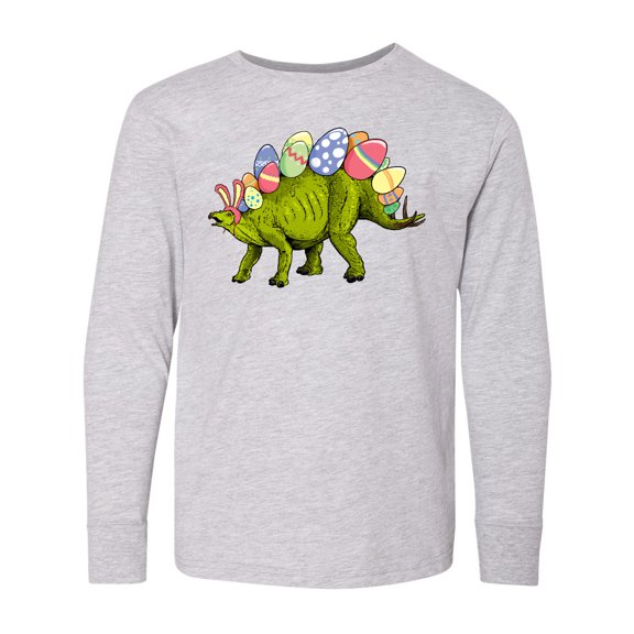 Inktastic Easter Bunny Stegosaurus with Eggs and Pink Ears Long Sleeve Youth T-Shirt