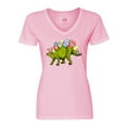 thumbnail image 1 of Inktastic Easter Bunny Stegosaurus with Eggs and Pink Ears Women's V-Neck T-Shirt, 1 of 5