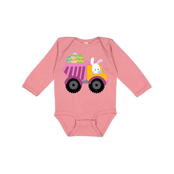 Inktastic Easter Bunny in Dump Truck Delivering Easter Eggs Boys or Girls Long Sleeve Baby Bodysuit