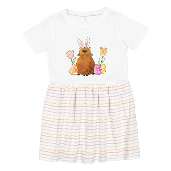 Inktastic Easter Capybara with Eggs and Flowers Girls Toddler Dress