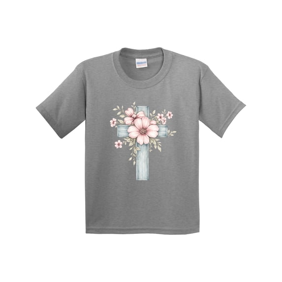 Inktastic Easter Cross Floral Youth T-Shirt