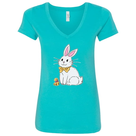 Inktastic Easter Cute Bunny and Chick Women's V-Neck T-Shirt
