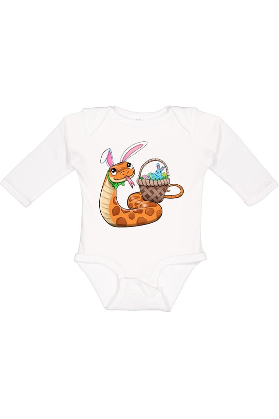 Easter Cute Snake with Basket and Bunny Ears Boys or Girls Long Sleeve Baby Bodysuit