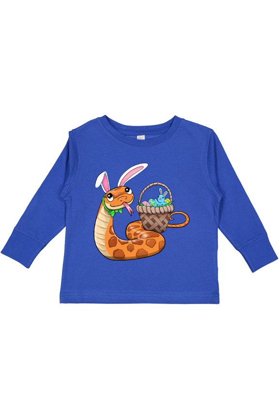 Easter Cute Snake with Basket and Bunny Ears Boys or Girls Long Sleeve Toddler T-Shirt