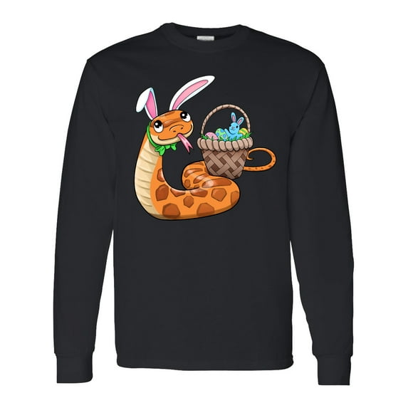 Inktastic Easter Cute Snake with Basket and Bunny Ears Long Sleeve T-Shirt