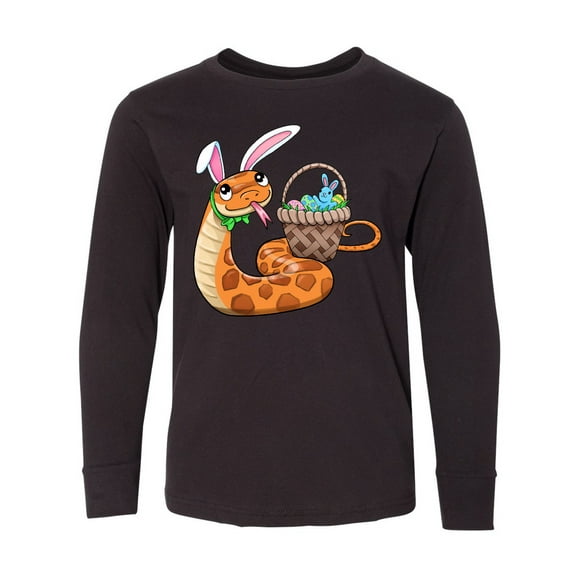 Inktastic Easter Cute Snake with Basket and Bunny Ears Long Sleeve Youth T-Shirt