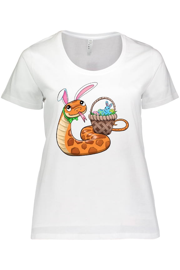 Easter Cute Snake with Basket and Bunny Ears Women's Plus Size T-Shirt