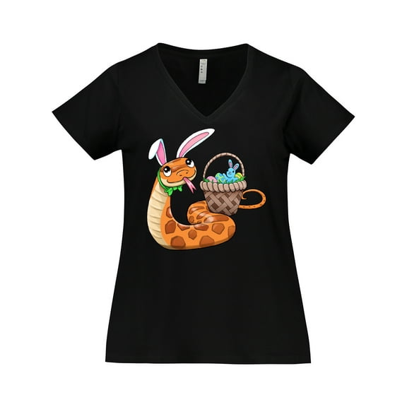 Inktastic Easter Cute Snake with Basket and Bunny Ears Women's Plus Size V-Neck T-Shirt