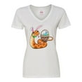 thumbnail image 1 of Inktastic Easter Cute Snake with Basket and Bunny Ears Women's V-Neck T-Shirt, 1 of 5