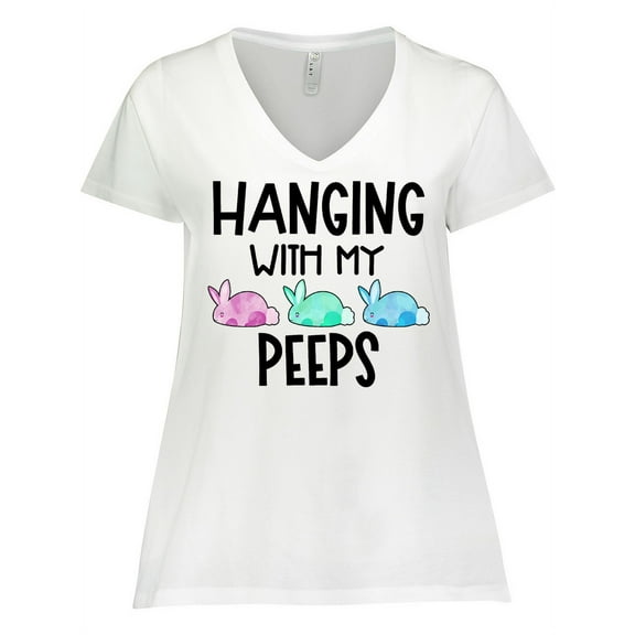 Inktastic Easter Hanging with My Peeps Pastel Bunnies Women's Plus Size V-Neck T-Shirt