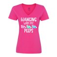 thumbnail image 1 of Inktastic Easter Hanging with My Peeps Pastel Bunnies Women's V-Neck T-Shirt, 1 of 5