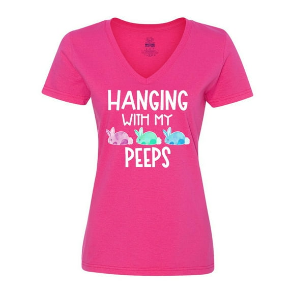 Inktastic Easter Hanging with My Peeps Pastel Bunnies Women's V-Neck T-Shirt