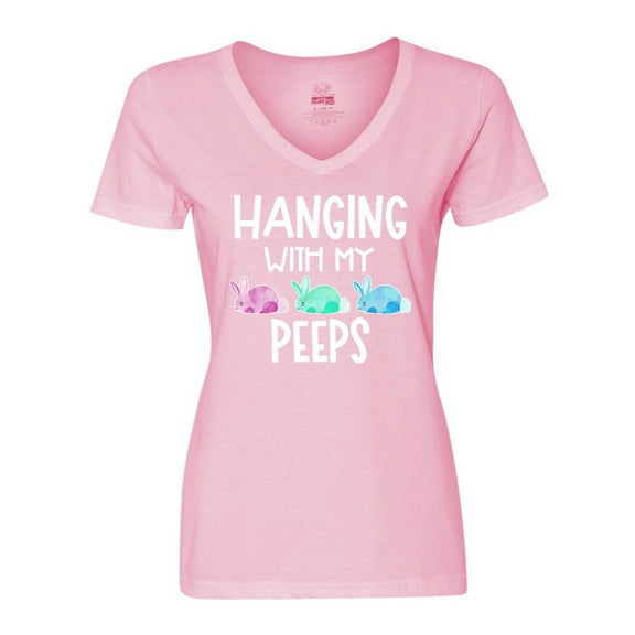 Inktastic Easter Hanging with My Peeps Pastel Bunnies Women's V-Neck T-Shirt