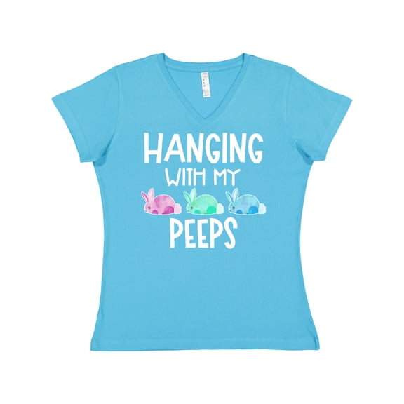 Inktastic Easter Hanging with My Peeps Pastel Bunnies Women's V-Neck T-Shirt