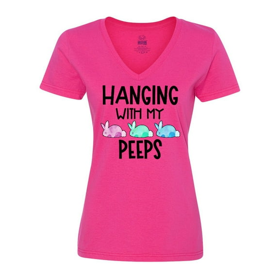 Inktastic Easter Hanging with My Peeps Pastel Bunnies Women's V-Neck T-Shirt