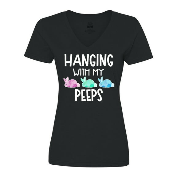 Inktastic Easter Hanging with My Peeps Pastel Bunnies Women's V-Neck T-Shirt