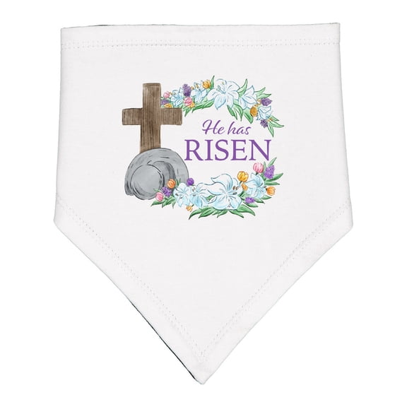 Inktastic Easter He Has Risen with Cross and Flowers Baby Bandana Bib