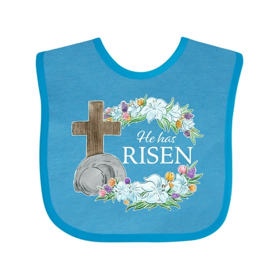 Inktastic Easter He Has Risen with Cross and Flowers Boys or Girls Baby Bib