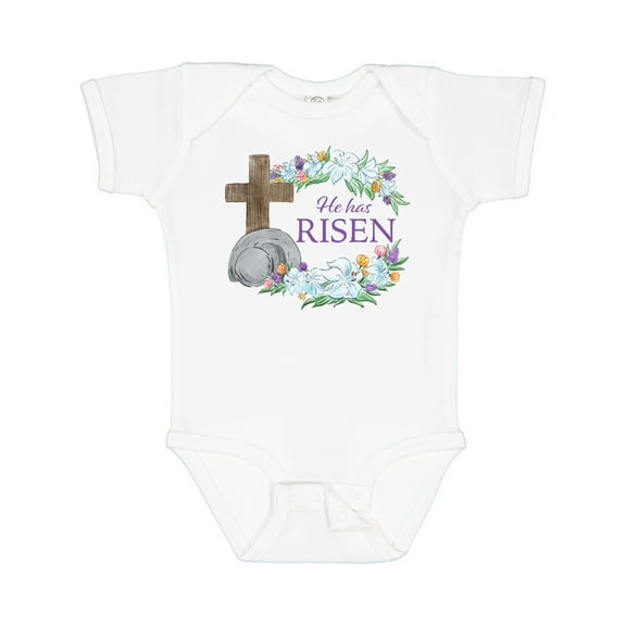 Inktastic Easter He Has Risen with Cross and Flowers Boys or Girls Baby Bodysuit
