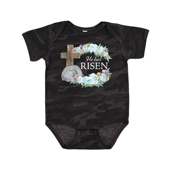 Inktastic Easter He Has Risen with Cross and Flowers Boys or Girls Baby Bodysuit