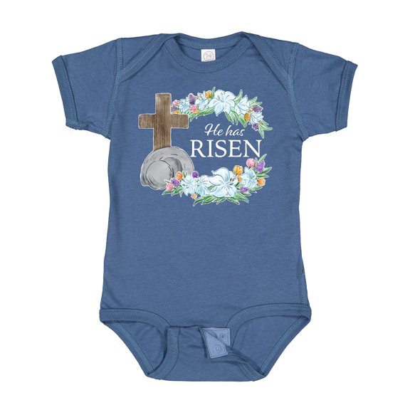 Inktastic Easter He Has Risen with Cross and Flowers Boys or Girls Baby Bodysuit