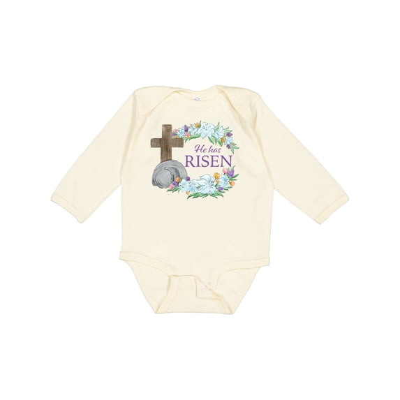 Inktastic Easter He Has Risen with Cross and Flowers Boys or Girls Long Sleeve Baby Bodysuit