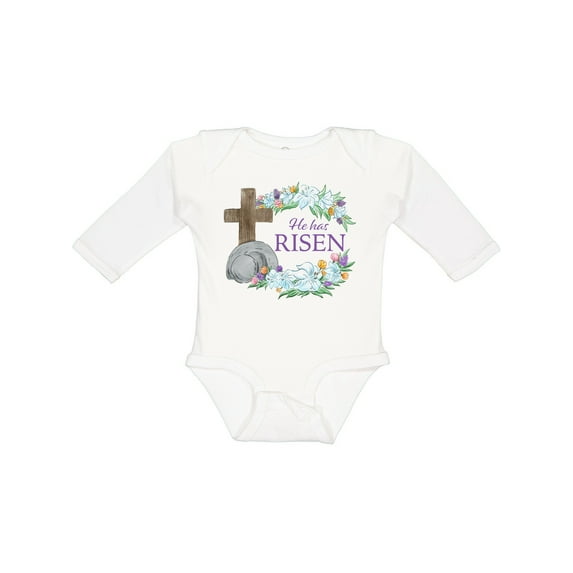Inktastic Easter He Has Risen with Cross and Flowers Boys or Girls Long Sleeve Baby Bodysuit