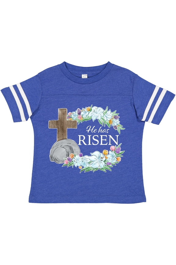 Easter He Has Risen with Cross and Flowers Boys or Girls Toddler T-Shirt