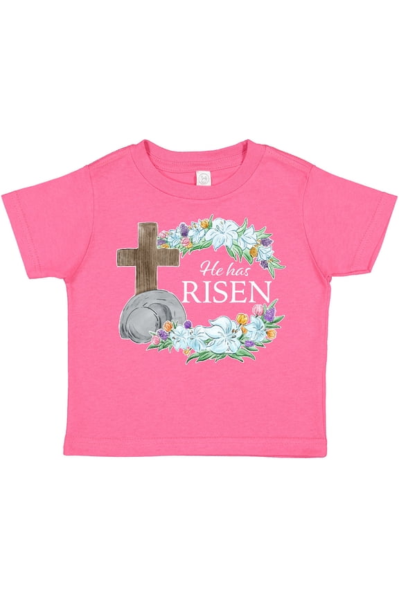 Easter He Has Risen with Cross and Flowers Boys or Girls Toddler T-Shirt