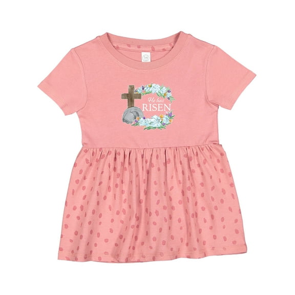 Inktastic Easter He Has Risen with Cross and Flowers Girls Baby Dress