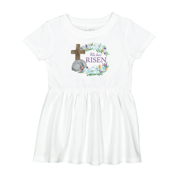 Inktastic Easter He Has Risen with Cross and Flowers Girls Baby Dress