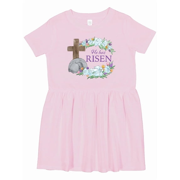 Inktastic Easter He Has Risen with Cross and Flowers Girls Toddler Dress