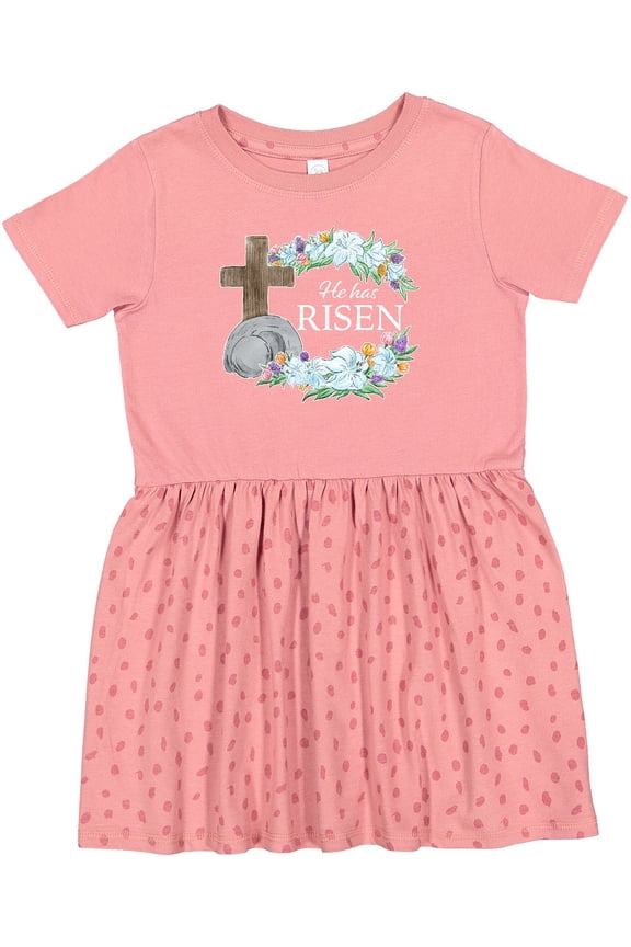 Easter He Has Risen with Cross and Flowers Girls Toddler Dress