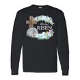 thumbnail image 1 of Inktastic Easter He Has Risen with Cross and Flowers Long Sleeve T-Shirt, 1 of 5