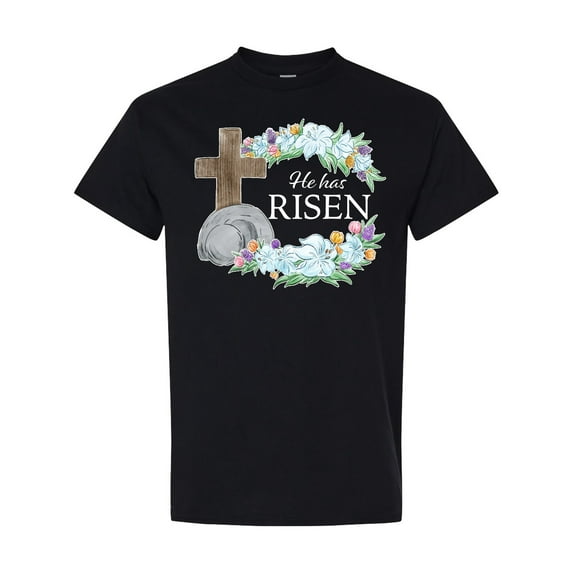 Inktastic Easter He Has Risen with Cross and Flowers T-Shirt