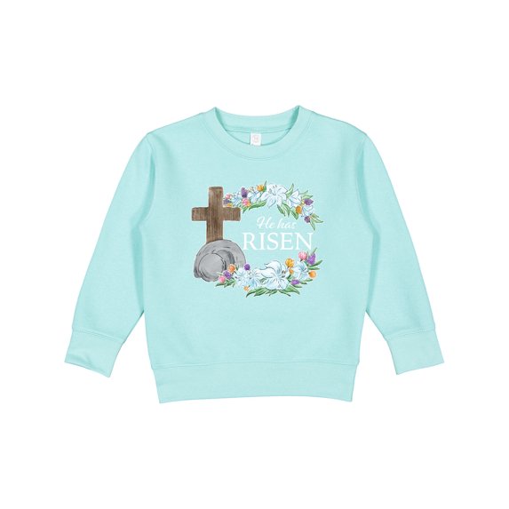 Inktastic Easter He Has Risen with Cross and Flowers Toddler Sweatshirt