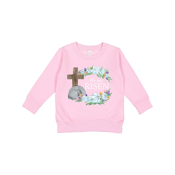 Inktastic Easter He Has Risen with Cross and Flowers Toddler Sweatshirt