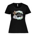 thumbnail image 1 of Inktastic Easter He Has Risen with Cross and Flowers Women's Plus Size T-Shirt, 1 of 5