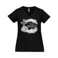 thumbnail image 1 of Inktastic Easter He Has Risen with Cross and Flowers Women's Plus Size V-Neck T-Shirt, 1 of 5