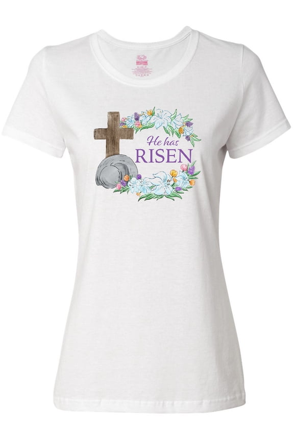 Easter He Has Risen with Cross and Flowers Women's T-Shirt
