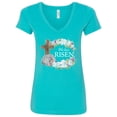 thumbnail image 1 of Inktastic Easter He Has Risen with Cross and Flowers Women's V-Neck T-Shirt, 1 of 5