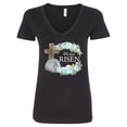 thumbnail image 1 of Inktastic Easter He Has Risen with Cross and Flowers Women's V-Neck T-Shirt, 1 of 5