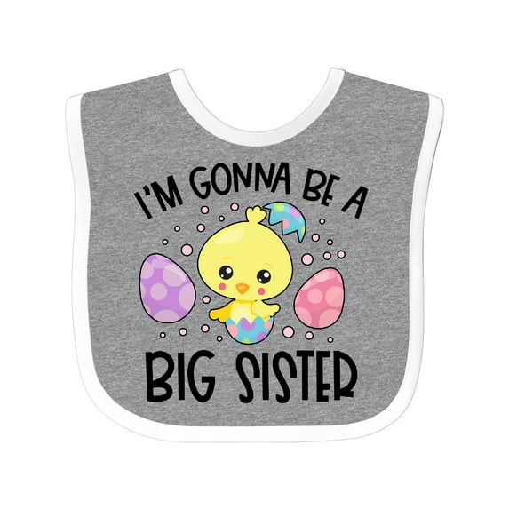 Inktastic Easter I'm Gonna Be a Big Sister with Purple and Pink Eggs Girls Baby Bib