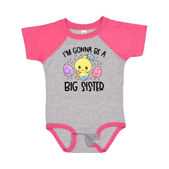 Inktastic Easter I'm Gonna Be a Big Sister with Purple and Pink Eggs Girls Baby Bodysuit