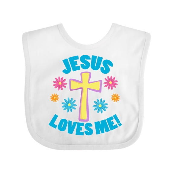 Inktastic Easter Jesus Loves Me with Cross and Flowers Boys or Girls Baby Bib