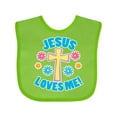 thumbnail image 1 of Inktastic Easter Jesus Loves Me with Cross and Flowers Boys or Girls Baby Bib, 1 of 4