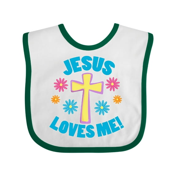 Inktastic Easter Jesus Loves Me with Cross and Flowers Boys or Girls Baby Bib